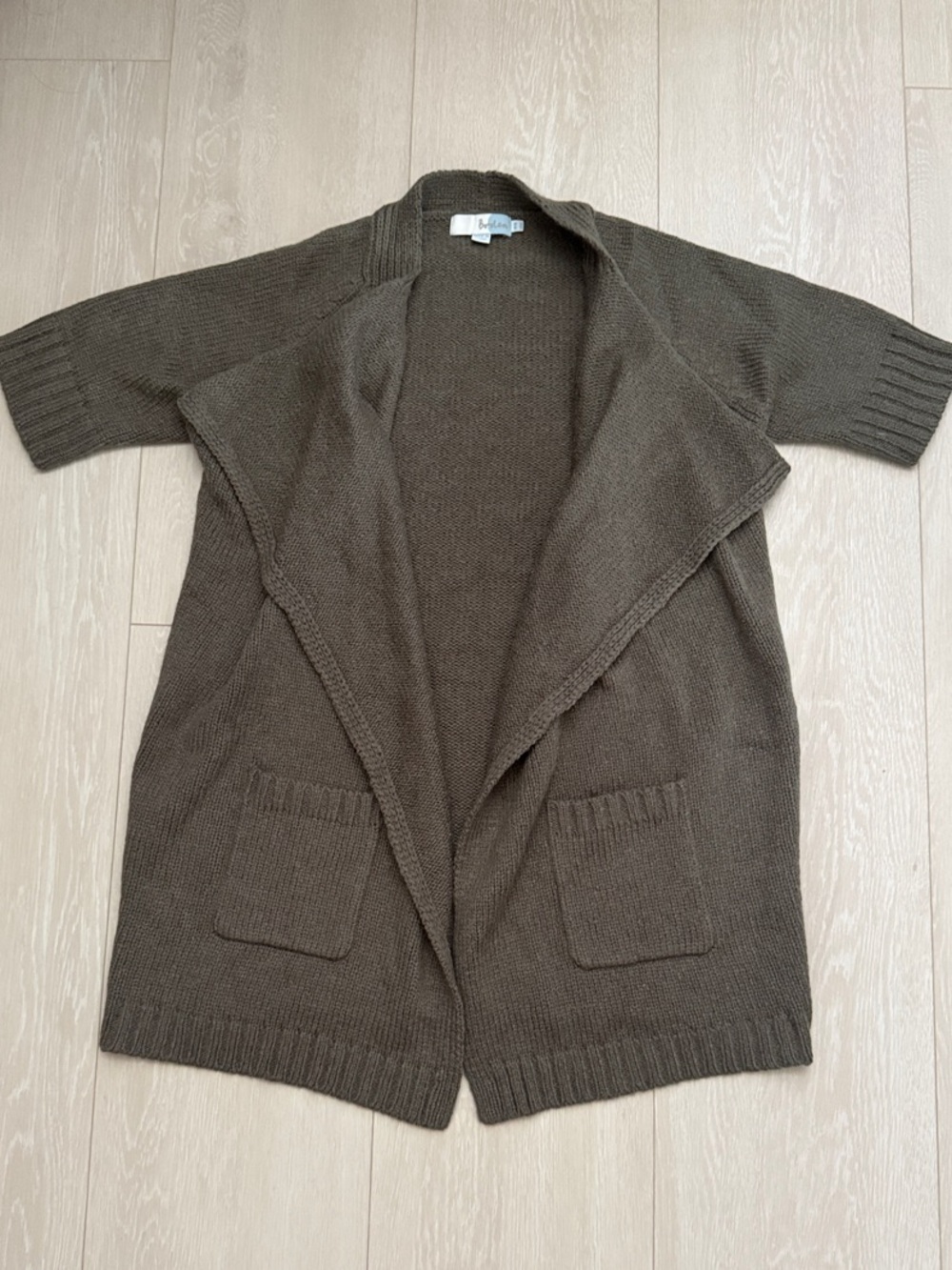 Boden Olive-Brown Open Drape Short-Sleeve Wool Alpaca Cardigan